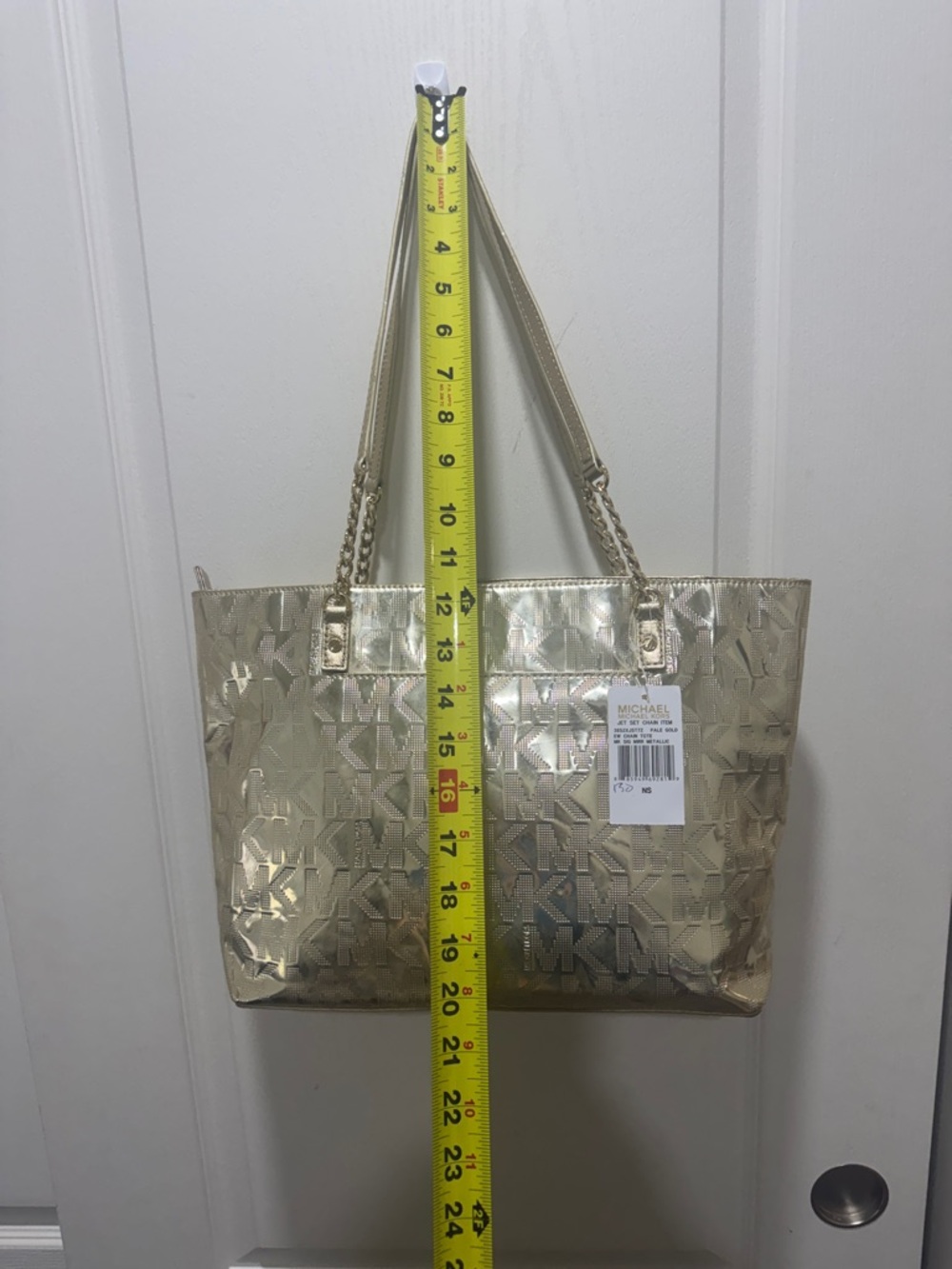 Michael Kors Jet Set Chain Tote Gold Metallic MK Logo Shoulder Bag NWT - Picture 8 of 11